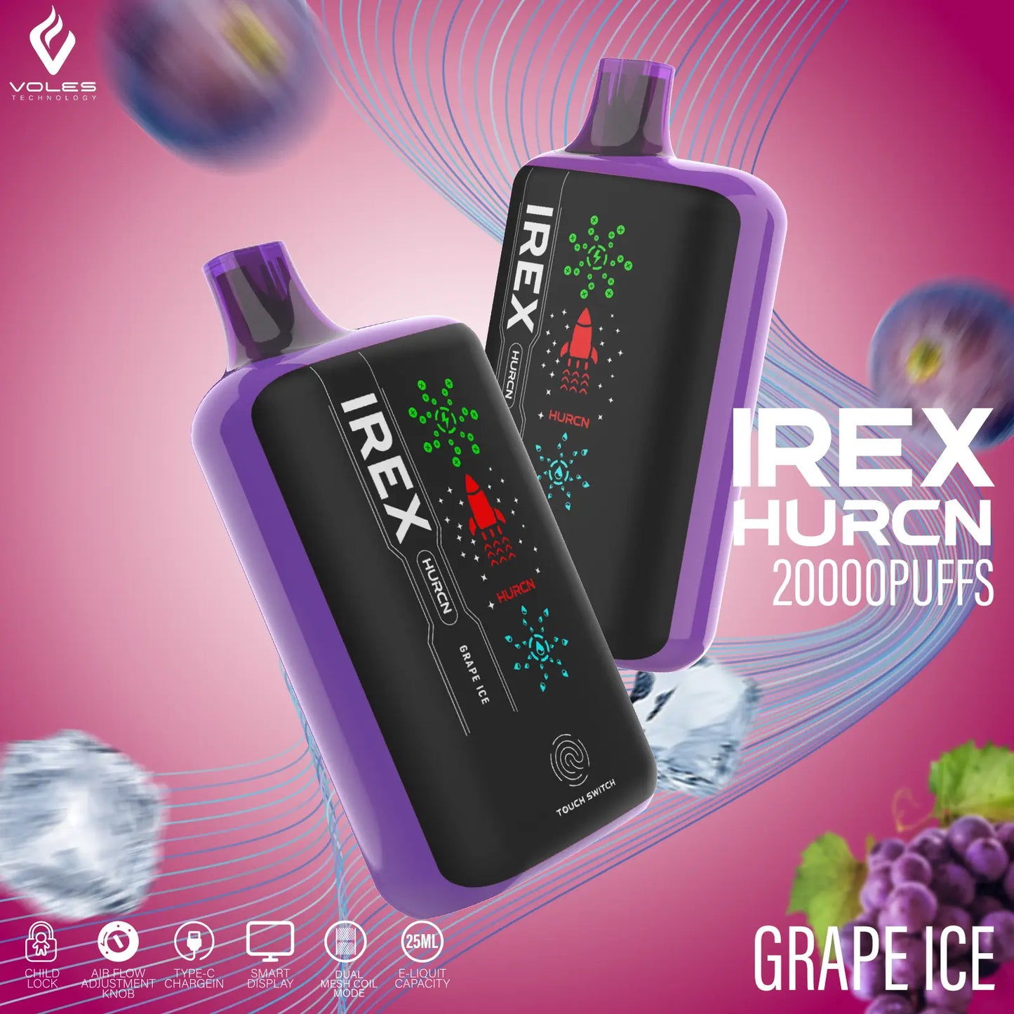 IREX Hurcn Box 20000 puffs Disposable Vape  Grape-Ice-2