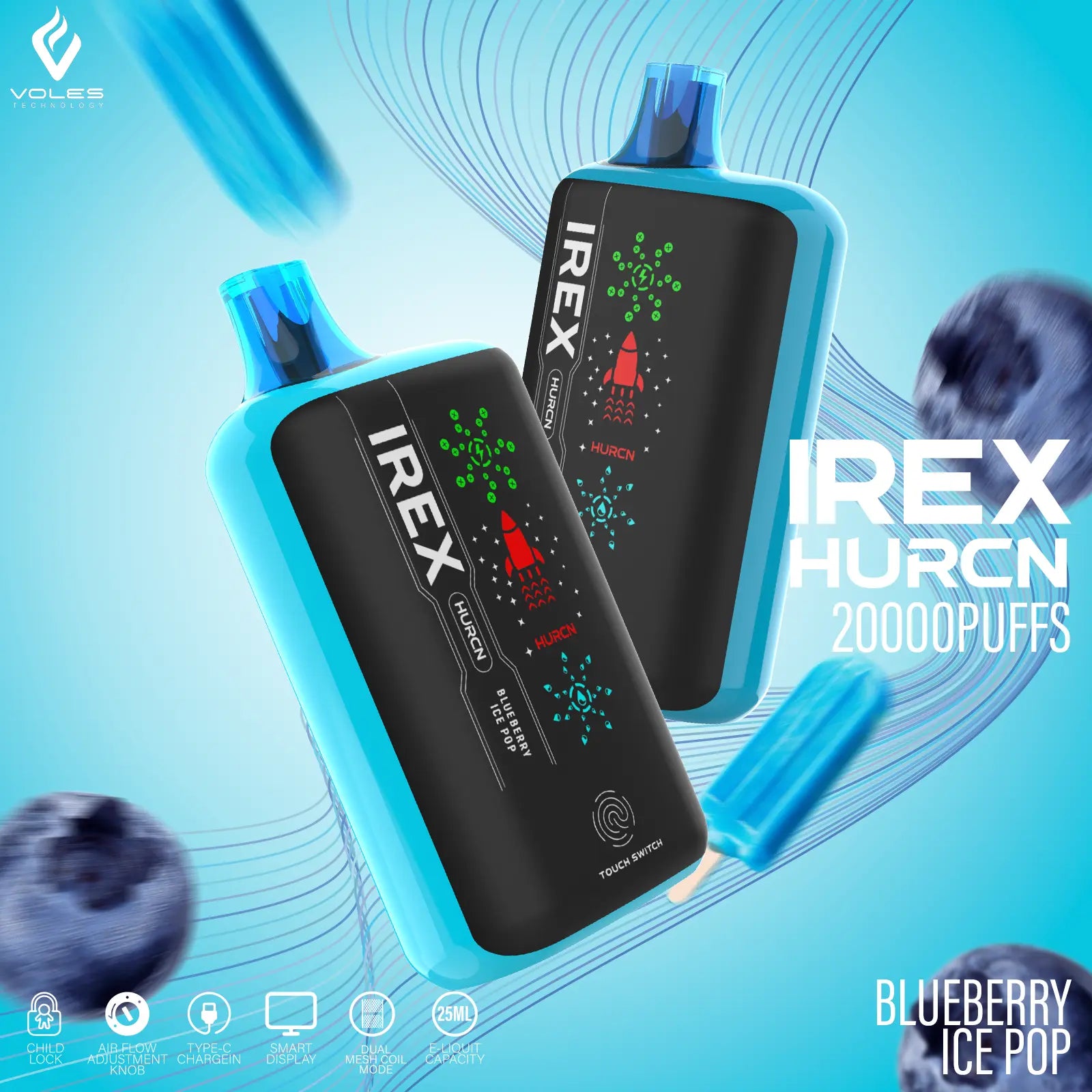 IREX Hurcn Box 20000 puffs Disposable Vape  blueberry-ice-pop