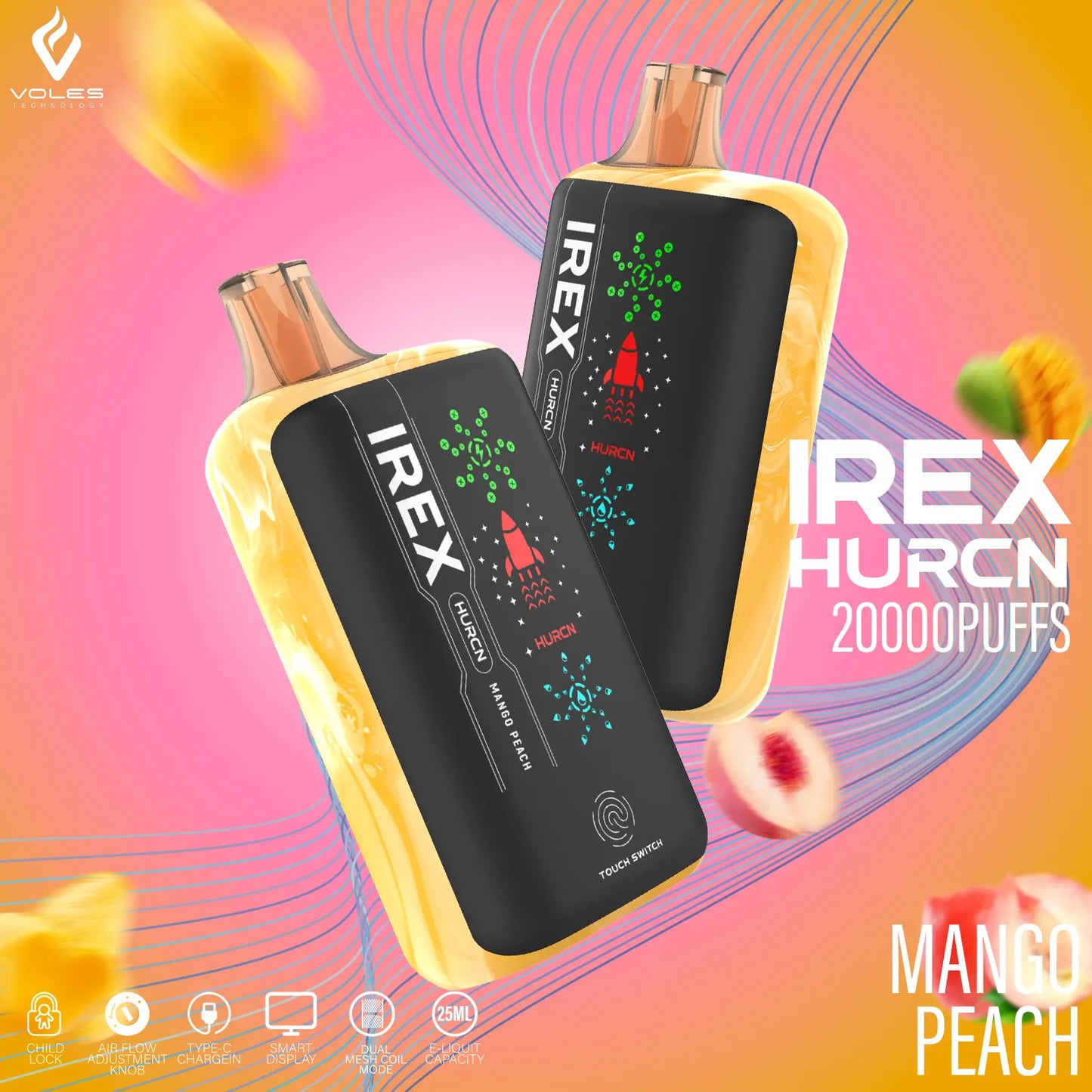 IREX Hurcn Box 20000 puffs Disposable Vape   mango-peach